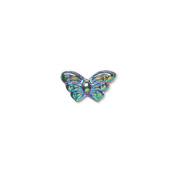 Bead, pressed glass, opaque iris multicolored, 15 x 8mm butterfly. Sold per 8-inch strand, approximately 35 beads.