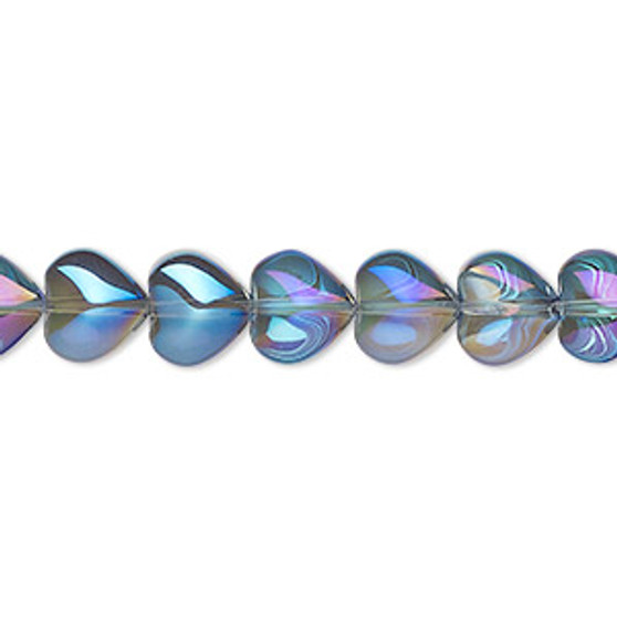 Bead, pressed glass, half-coated metallic blue and vitrail , opaque multicolored, 8mm heart. Sold per 15-1/2" to 16" strand.