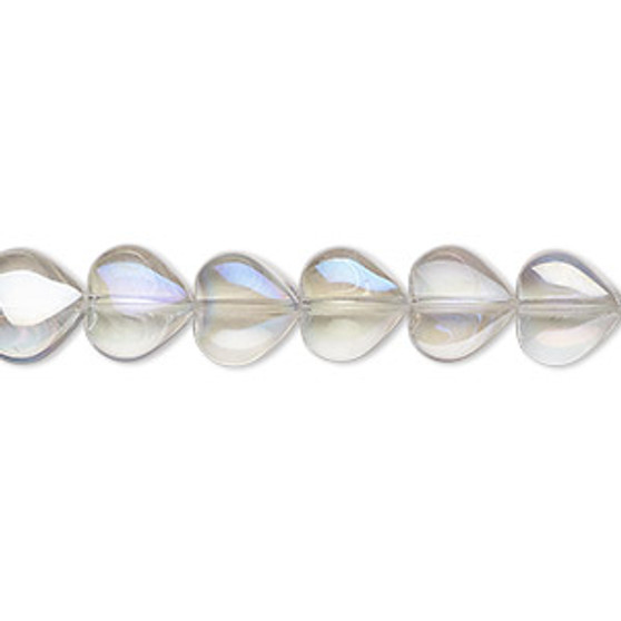 Bead, pressed glass, translucent clear AB, 8mm heart. Sold per 15-1/2" to 16" strand.