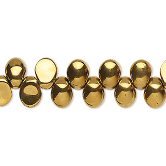 Bead, pressed glass, opaque light bronze, 8 x 6mm concave-back teardrop, top-drilled. Sold per 8-inch strand, approximately 55 beads.