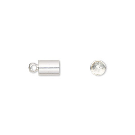 Cord end, glue-in, silver-finish brass, 7x5mm, approximately 4.4mm inside diameter. Sold per pkg of 10.