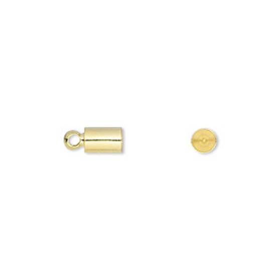 Cord end, glue-in, gold-finish brass, 6x4mm, approximately 3.5mm inside diameter. Sold per pkg of 20.