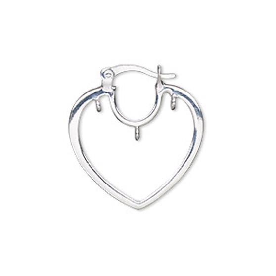 Earring, sterling silver, 23mm heart hoop with 3 closed loops and latch-back closure. Sold per pair.