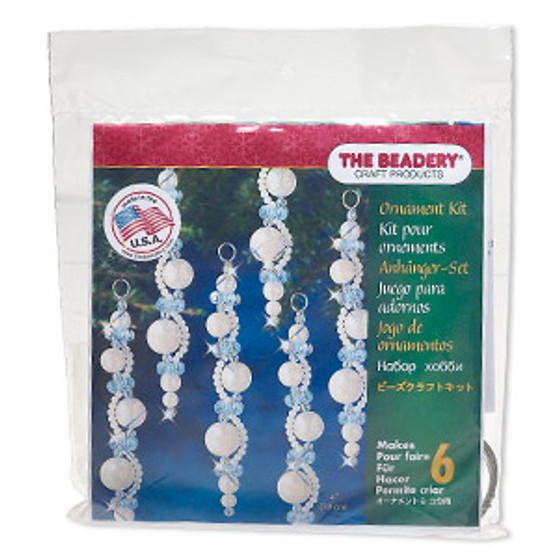 Ornament kit, The Beadery®, plastic, blue and pearl, icicles (7446). Sold individually.