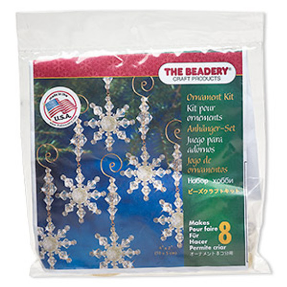 Ornament kit, The Beadery®, plastic, clear and gold, snow danglers (7332). Sold individually.