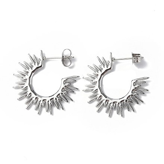 304 Stainless Steel Sun Stud Earrings, Half Hoop Earrings, Stainless Steel Colour, 1.5x24.5mm, Pin: 0.8mm