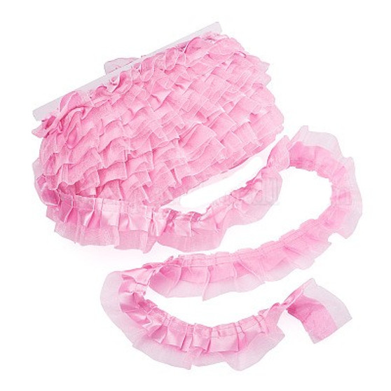 2-Layer Pleated Satin Organza Ribbons, Hot Pink, 1-5/8 inch(40mm), 21.8yards/card