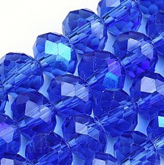 Electroplate Glass Beads Strands, Half Rainbow Plated, Faceted, Rondelle, Medium Blue, 6x5mm, Hole: 1mm, about 85~88pcs/strand, 16.1~16.5 inch(41~42cm)