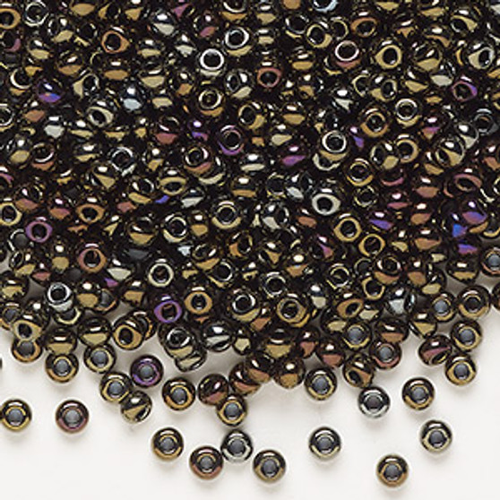 Seed bead, Preciosa Ornela, glass, opaque brown iris black, #8 rocaille. Sold per 50-gram pkg.