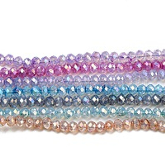 10 Strands - Transparent Baking Painted Glass Beads, AB, Faceted, Round, Mixed Colour, 3x2.5mm, Hole: 0.7mm