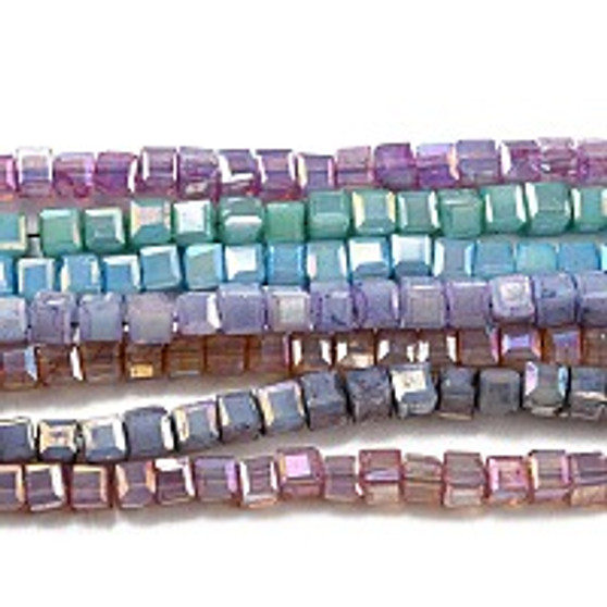 10 Strands - Baking Painted Glass Beads Strands, AB, Faceted, Cube, Mixed Colour, 2.5x2.5x2.5mm, Hole: 0.8mm