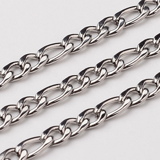 1 metre - 304 Stainless Steel Figaro Chains, Faceted, Unwelded, Stainless Steel Colour, 4~6x3mm