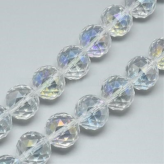 1 Strand -  Electroplate Glass Bead, AB Colour Plated, Faceted, Round, Clear, 13~14mm, Hole: 1.5mm, about 50pcs/strand, 26 inch