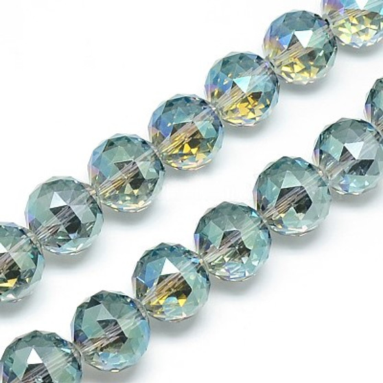 1 Strand -  Electroplate Glass Bead, Rainbow Plated, Faceted, Round, Pale Turquoise, 13~14mm, Hole: 1.5mm, about 50pcs/strand, 26 inch