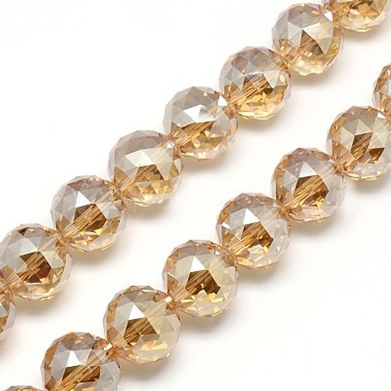 1 Strand -  Electroplate Glass Bead, Faceted, Round, Peach Puff, 13~14mm, Hole: 1.5mm, about 50pcs/strand, 26 inch