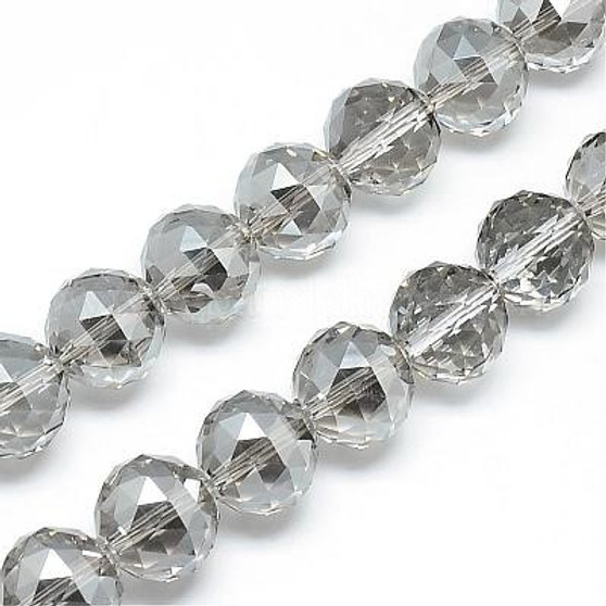 1 Strand -  Electroplate Glass Bead, Faceted, Round, Gray, 13~14mm, Hole: 1.5mm, about 50pcs/strand, 26 inch