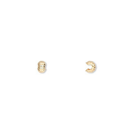 LAST STOCK: Crimp cover, gold-plated brass, 3mm corrugated round. Sold per pkg of 30.