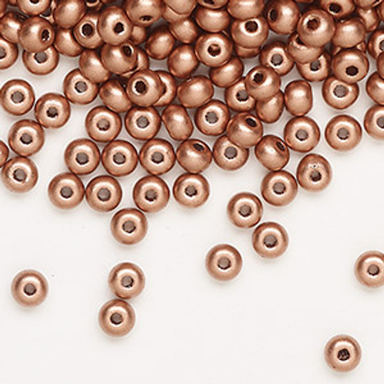 Seed bead, Preciosa Ornela, glass, opaque metallic soft copper, #6 rocaille. Sold per 50-gram pkg.