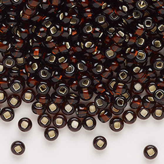 Seed bead, Preciosa Ornela, Czech glass, transparent silver-lined root beer, #6 rocaille. Sold per 50-gram pkg.