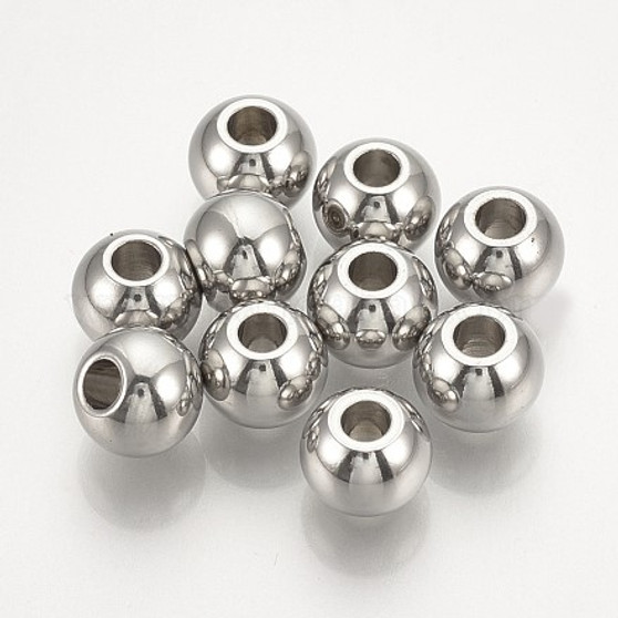 50 pcs - 304 Stainless Steel Spacer Beads, Cadmium & Lead Free, Round, 5x4mm, Hole: 2.5mm