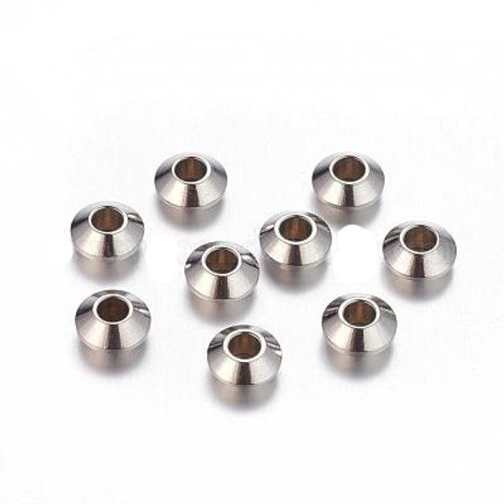 20 pcs - 304 Stainless Steel Bicone Spacer Beads, Stainless Steel Color, 6x3mm, Hole: 2.5mm