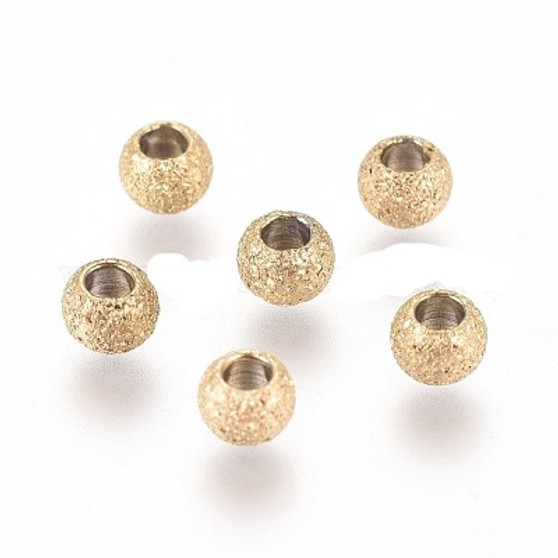 100 pcs - Ion Plating(IP) 304 Stainless Steel Textured Spacer Beads, Round, Golden, 3x2mm, Hole: 1.5mm