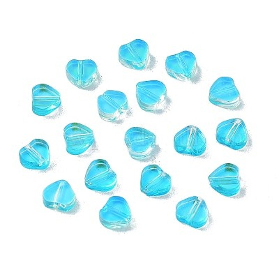 100pcs - Transparent Glass Pendants, Heart, Deep Sky Blue, 5.5x6x2mm, Hole: 1mm