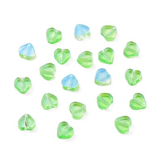 100pcs - Transparent Glass Pendants, Heart, Lime, 5.5x6x2mm, Hole: 1mm