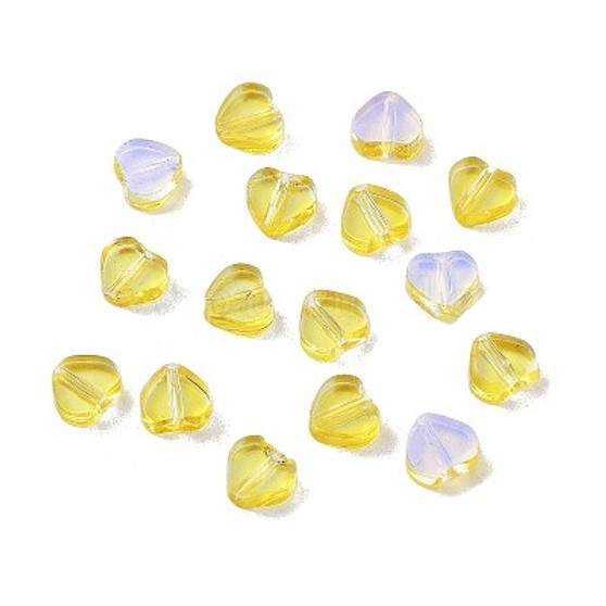 100pcs - Transparent Glass Pendants, Heart, Yellow, 5.5x6x2mm, Hole: 1mm
