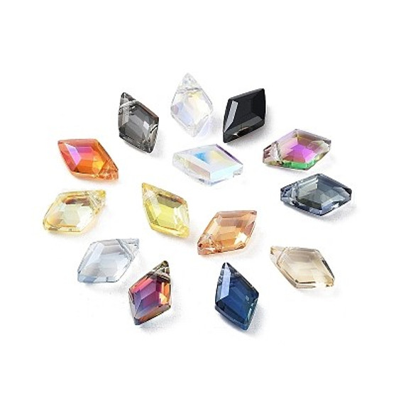 Electroplate Rhombus Glass Beads, Faceted, Mixed Color, 13x8x4mm, Hole: 1.2mm, 50pcs/bag