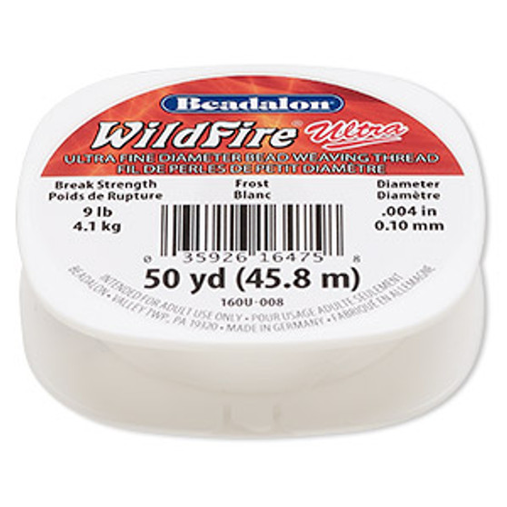 Thread, WildFire™, polyester, frost, size 0.1 weaving thickness. Sold per 50 yard spool.