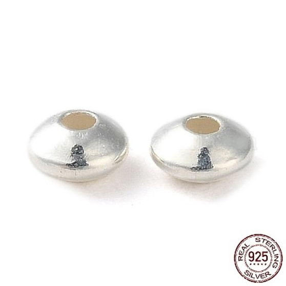 925 Sterling Silver Beads, Flat Round, Silver, 3.5x2mm, Hole: 1mm - 40 beads