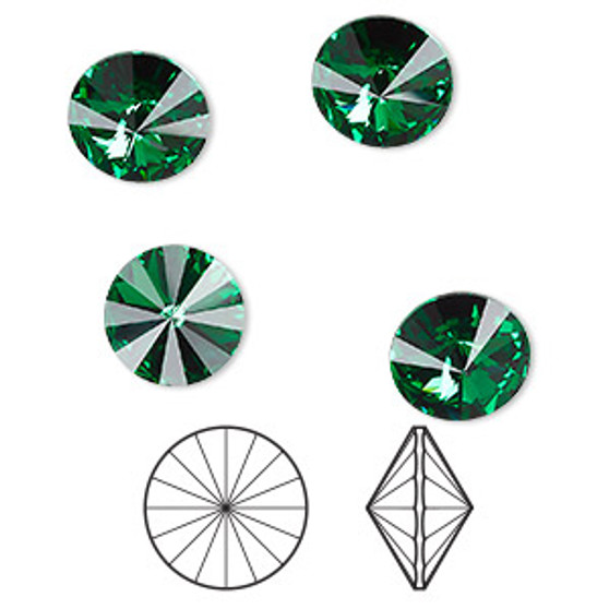 Chaton, Crystal Passions®, majestic green, foil back, 14mm rivoli (1122). Sold per pkg of 4.