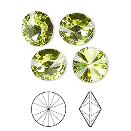 Chaton, Crystal Passions® rhinestone, citrus green, foil back, 12mm rivoli (1122). Sold per pkg of 4