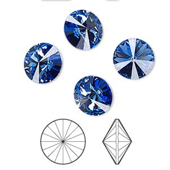 Chaton, Crystal Passions®, sapphire, foil back, 10.54-10.91mm faceted rivoli (1122), SS47. Sold per pkg of 4.