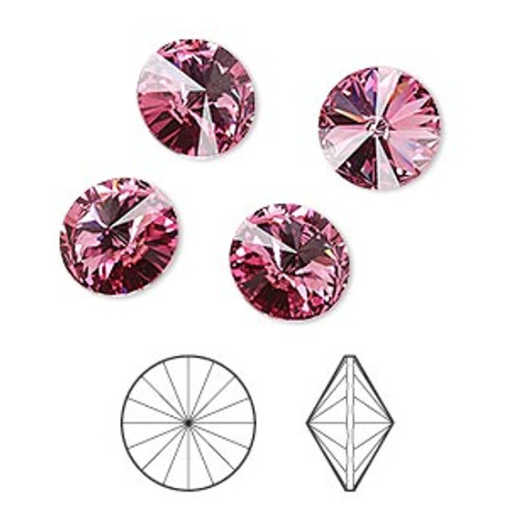 Chaton, Crystal Passions®, rose, foil back, 10.54-10.91mm faceted rivoli (1122), SS47. Sold per pkg of 4.
