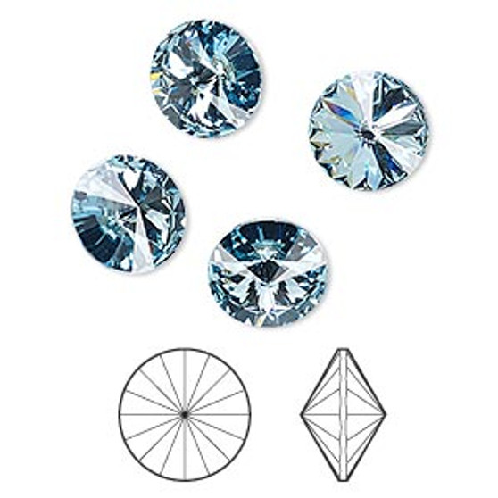 Chaton, Crystal Passions®, aquamarine, foil back, 10.54-10.91mm faceted rivoli (1122), SS47. Sold per pkg of 4.