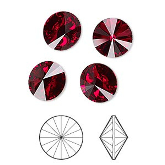 Chaton, Crystal Passions®, Siam, foil back, 10.54-10.91mm faceted rivoli (1122), SS47. Sold per pkg of 4.