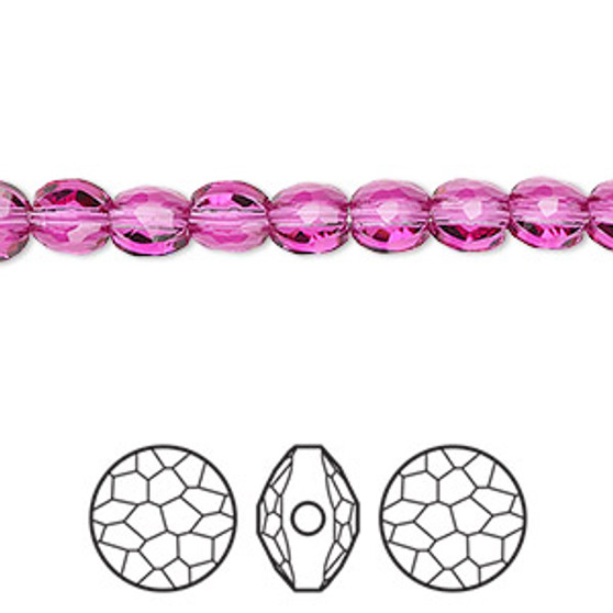 Bead, Crystal Passions®, fuchsia, 6mm faceted puffed round bead (5034). Sold per pkg of 4.
