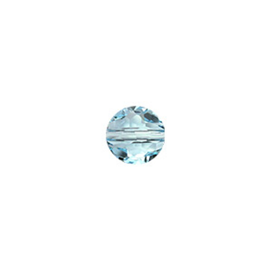 Bead, Crystal Passions®, aquamarine, 8mm faceted puffed round bead (5034). Sold per pkg of 4.