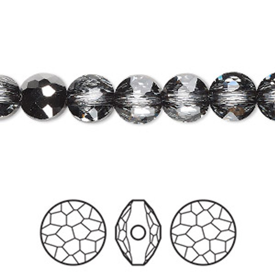 Bead, Crystal Passions®, crystal silver night, 8mm faceted puffed round bead (5034). Sold per pkg of 4.