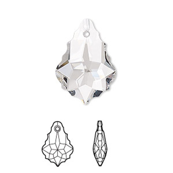Drop, Crystal Passions®, crystal clear, 22x15mm faceted baroque pendant (6090). Sold individually.