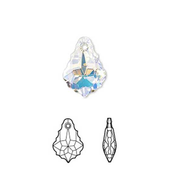 Drop, Crystal Passions®, crystal AB, 16x11mm faceted baroque pendant (6090). Sold per pkg of 2.
