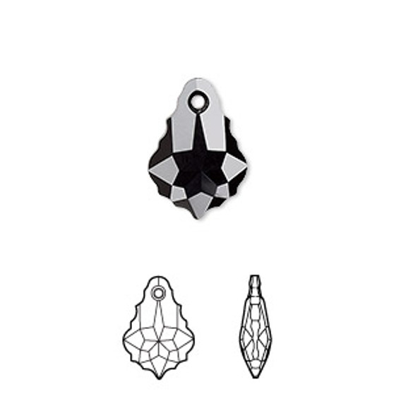 Drop, Crystal Passions®, jet, 16x11mm baroque pendant (6090). Sold per pkg of 2.