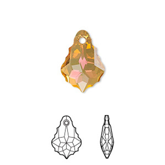 Drop, Crystal Passions®, crystal summer blush, 16x11mm faceted baroque pendant (6090). Sold per pkg of 2.