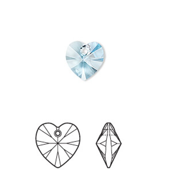 Drop, Crystal Passions®, aquamarine, 10mm heart pendant (6228). Sold per pkg of 4.