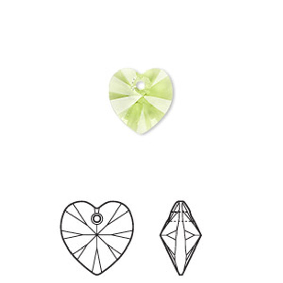 Drop, Crystal Passions®, citrus green, 10mm heart pendant (6228). Sold per pkg of 4.