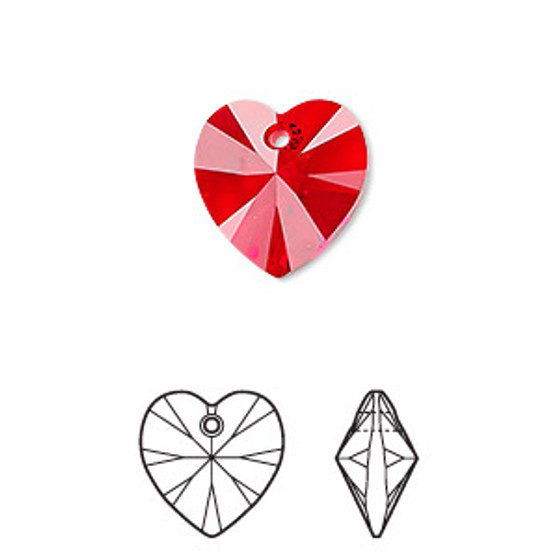 Drop, Crystal Passions®, light Siam, 14mm heart pendant (6228). Sold per pkg of 2.