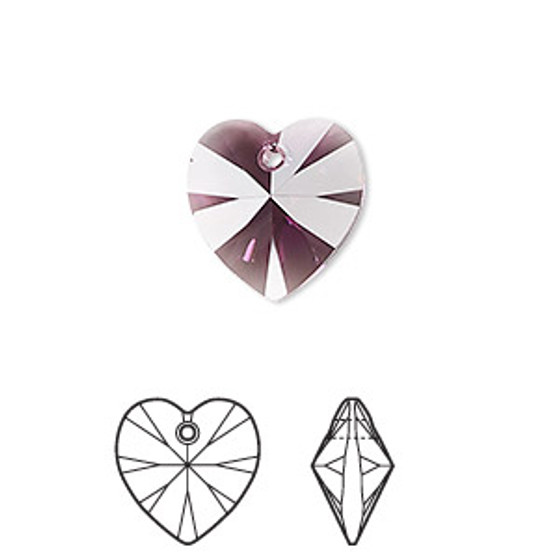 Drop, Crystal Passions®, amethyst, 14mm heart pendant (6228). Sold per pkg of 2.