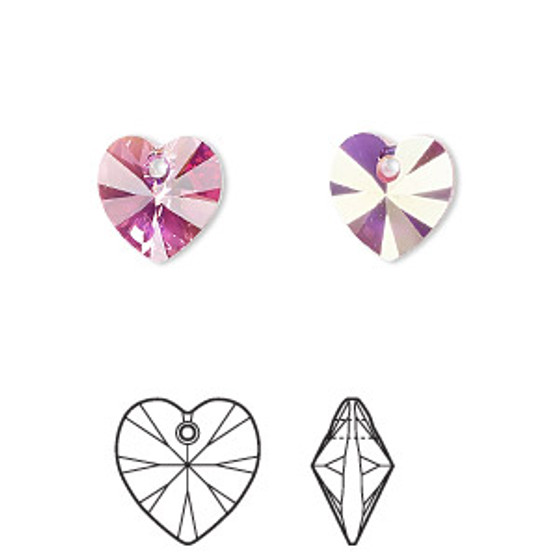 Drop, Crystal Passions®, rose AB, 10mm heart pendant (6228). Sold per pkg of 4.